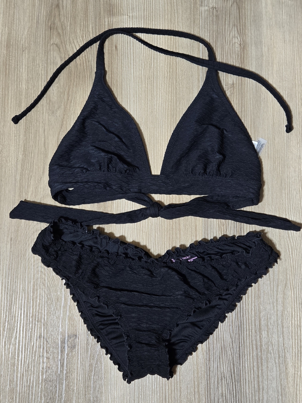 Victoria's Secret Black Textured Tie-Back Bikini Set